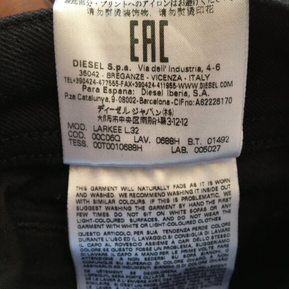 Diesel Larkee Regular Straight Black Button Fly Jeans 33 - Picture 9 of 12